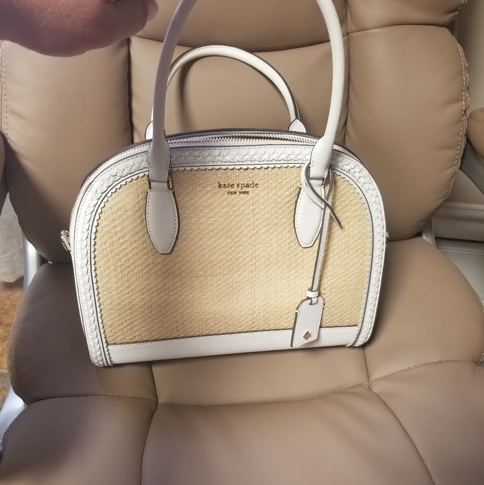 KATE SPADE White and straw purse.